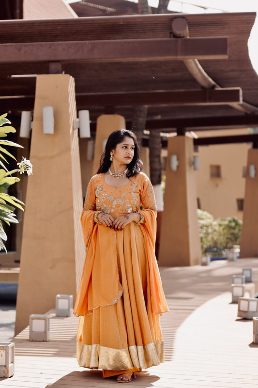 Saanjh Royal Anarkali Set – Mustard Gold
