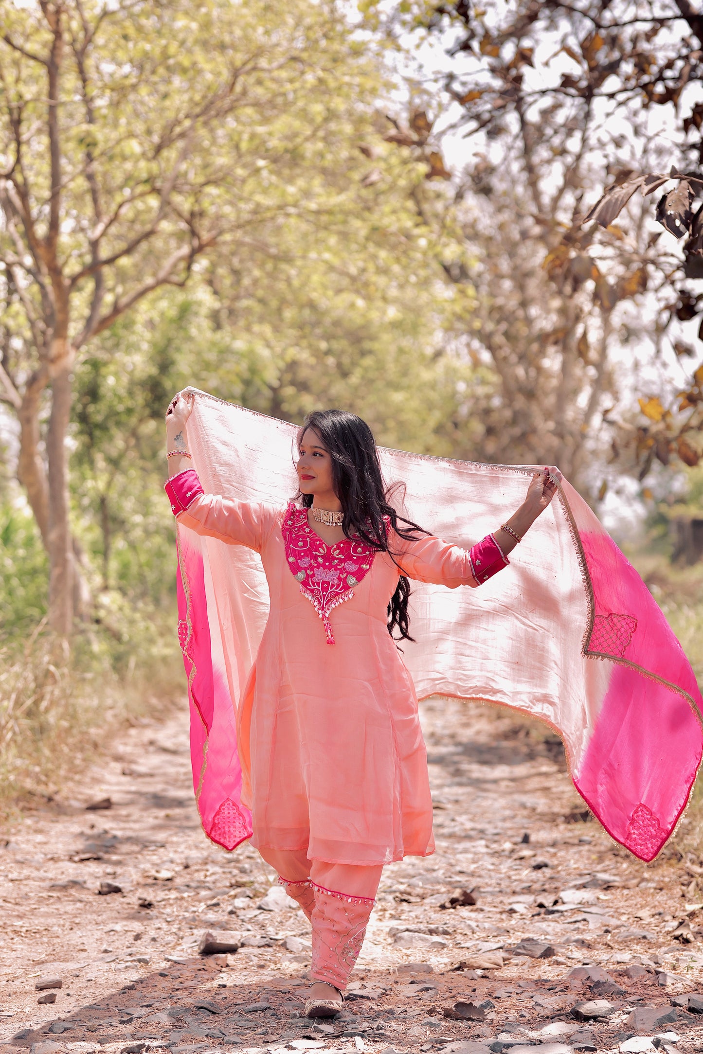 Anaya Salwar Kurta Set – Peach & Pink