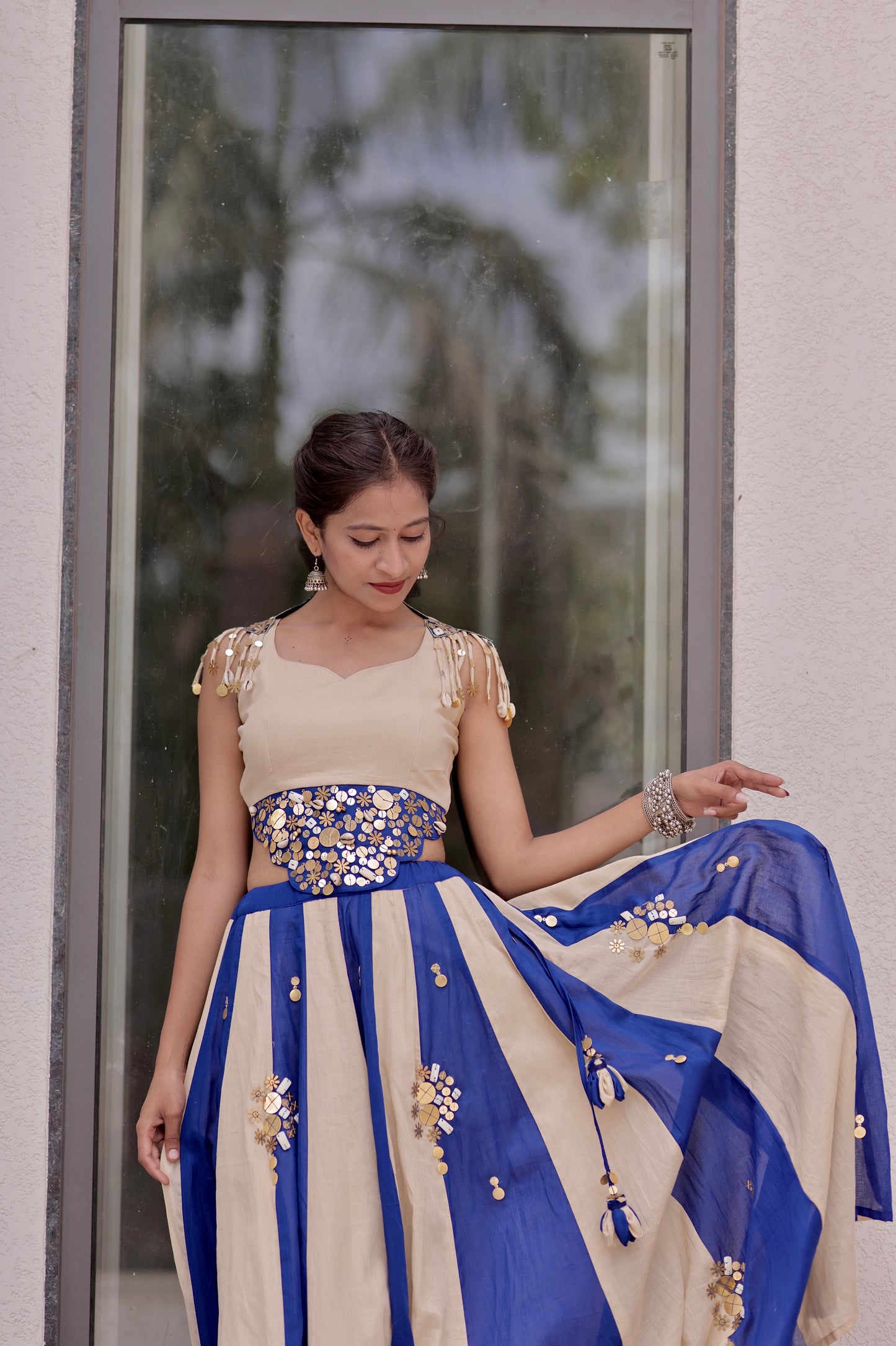 Miraya Lehenga Set – Blue & Beige
