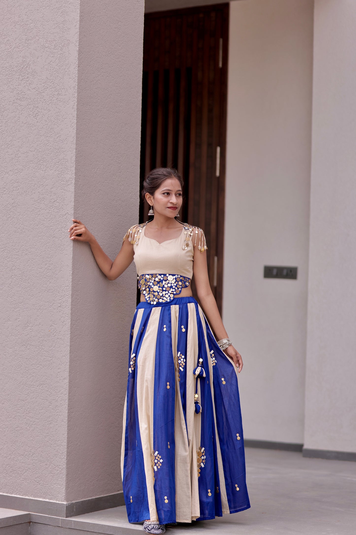 Miraya Lehenga Set – Blue & Beige