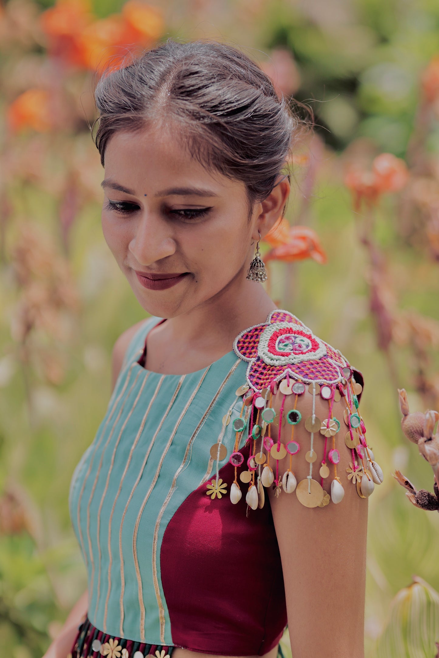 Ruchikka Mulmul Cotton Lehenga Set – Maroon & Green