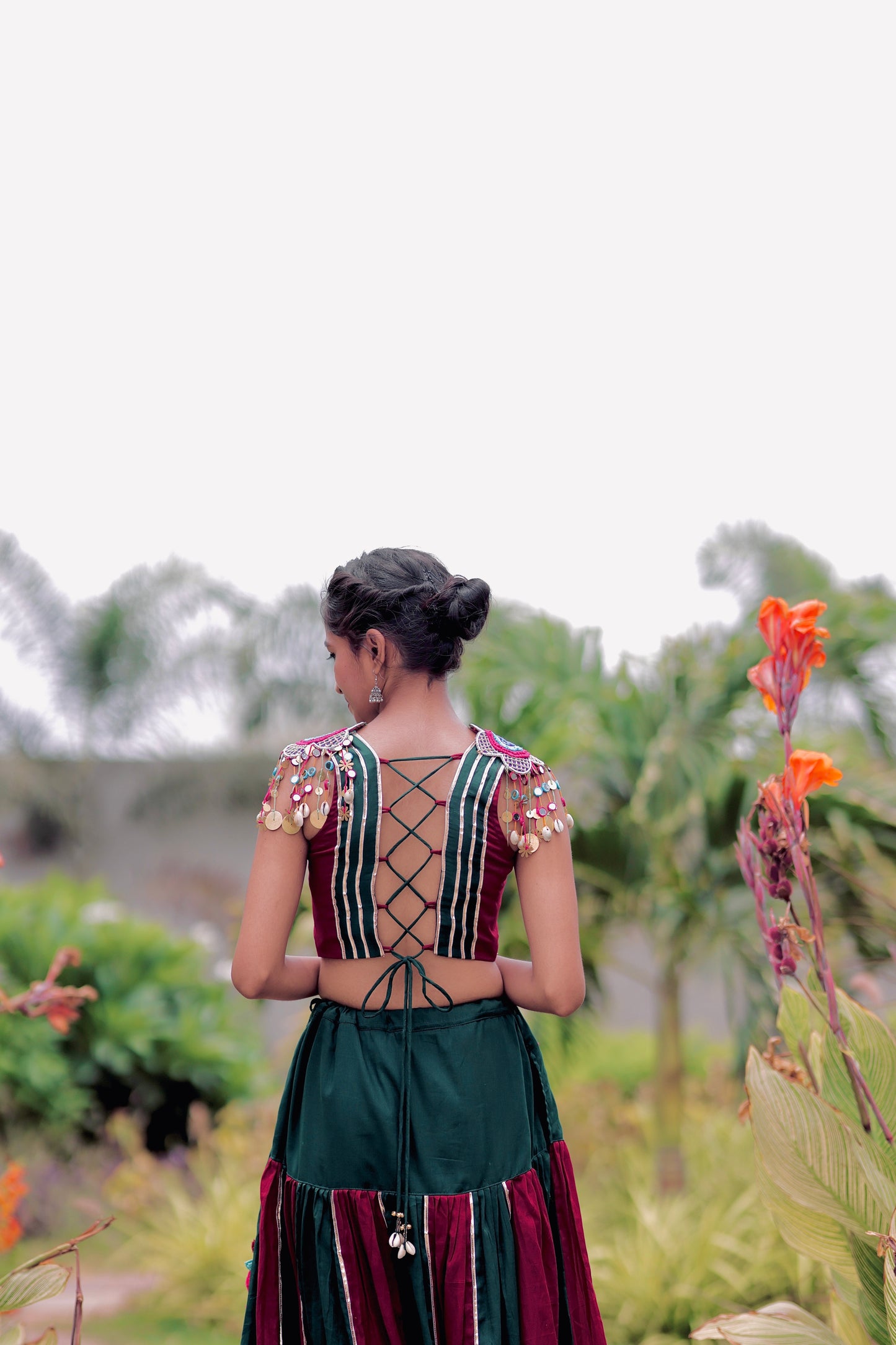 Ruchikka Mulmul Cotton Lehenga Set – Maroon & Green