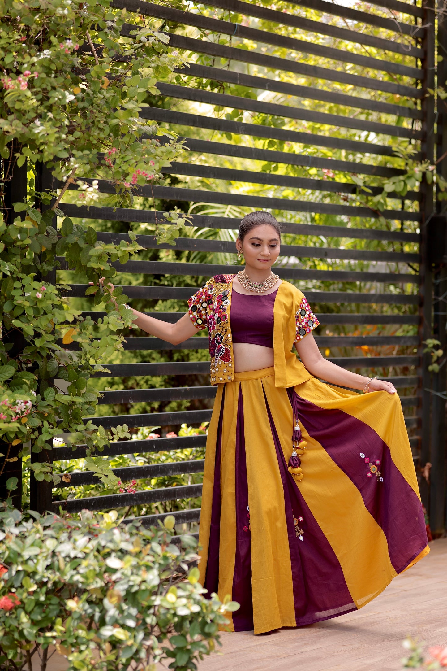 Aabha - Mustard Jacket Lehenga Set