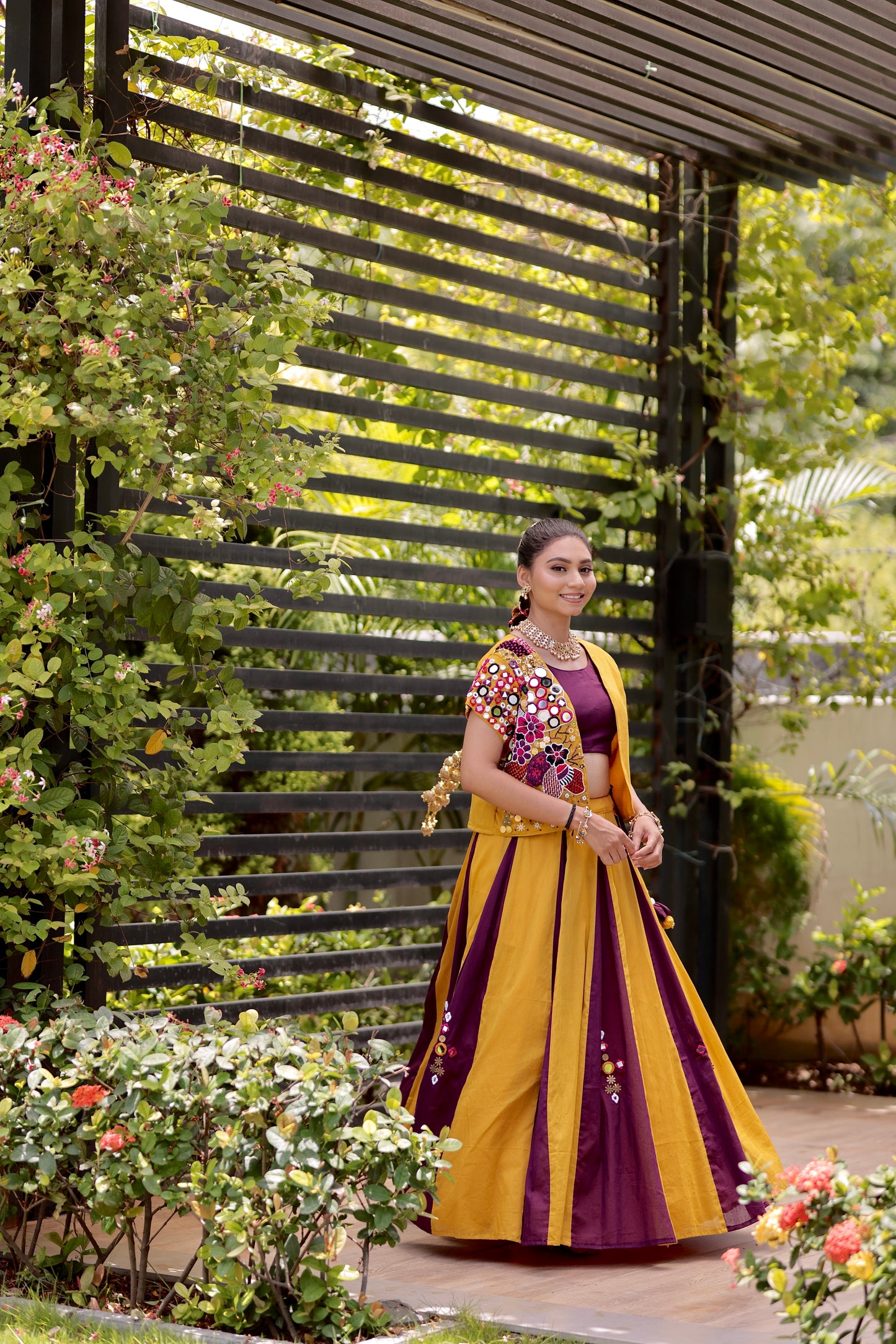 Aabha - Mustard Jacket Lehenga Set