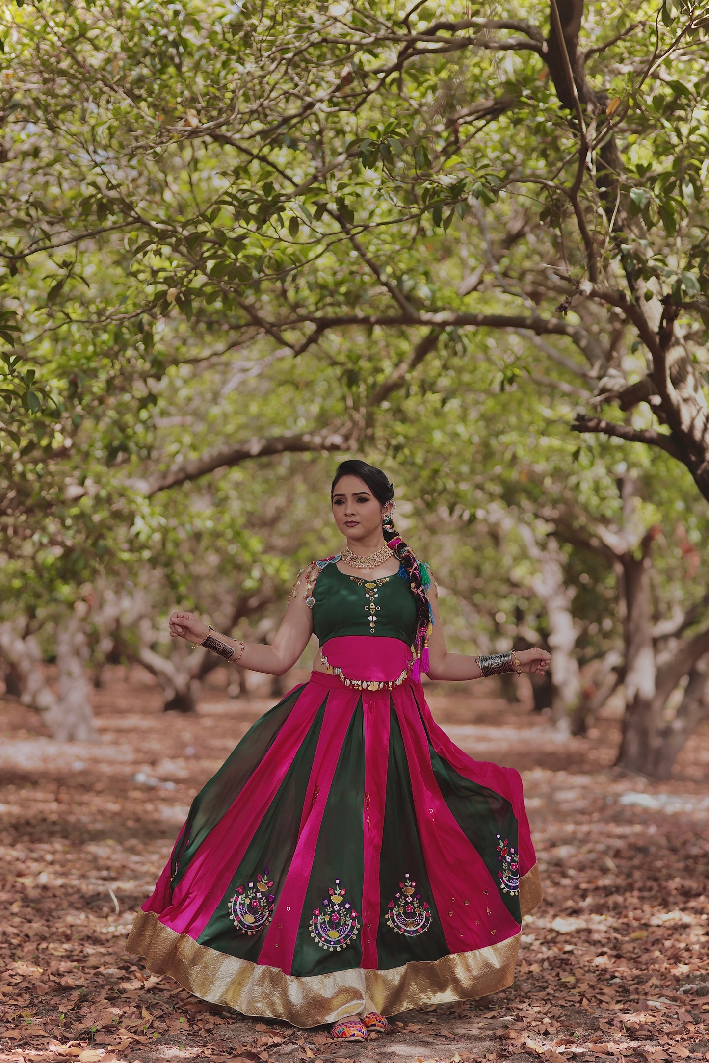 Panna Lehenga Kediyu Set – Green & Pink
