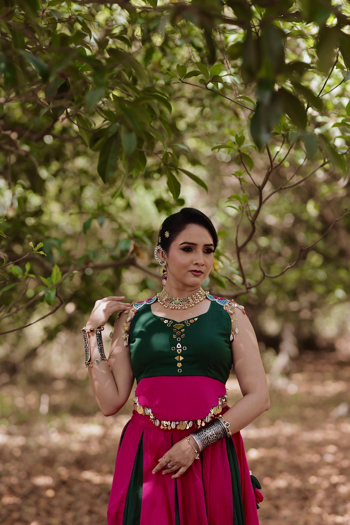 Panna Lehenga Kediyu Set – Green & Pink