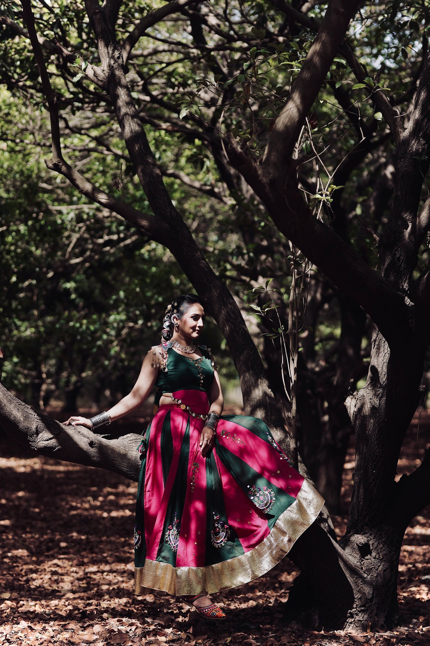 Panna Lehenga Kediyu Set – Green & Pink