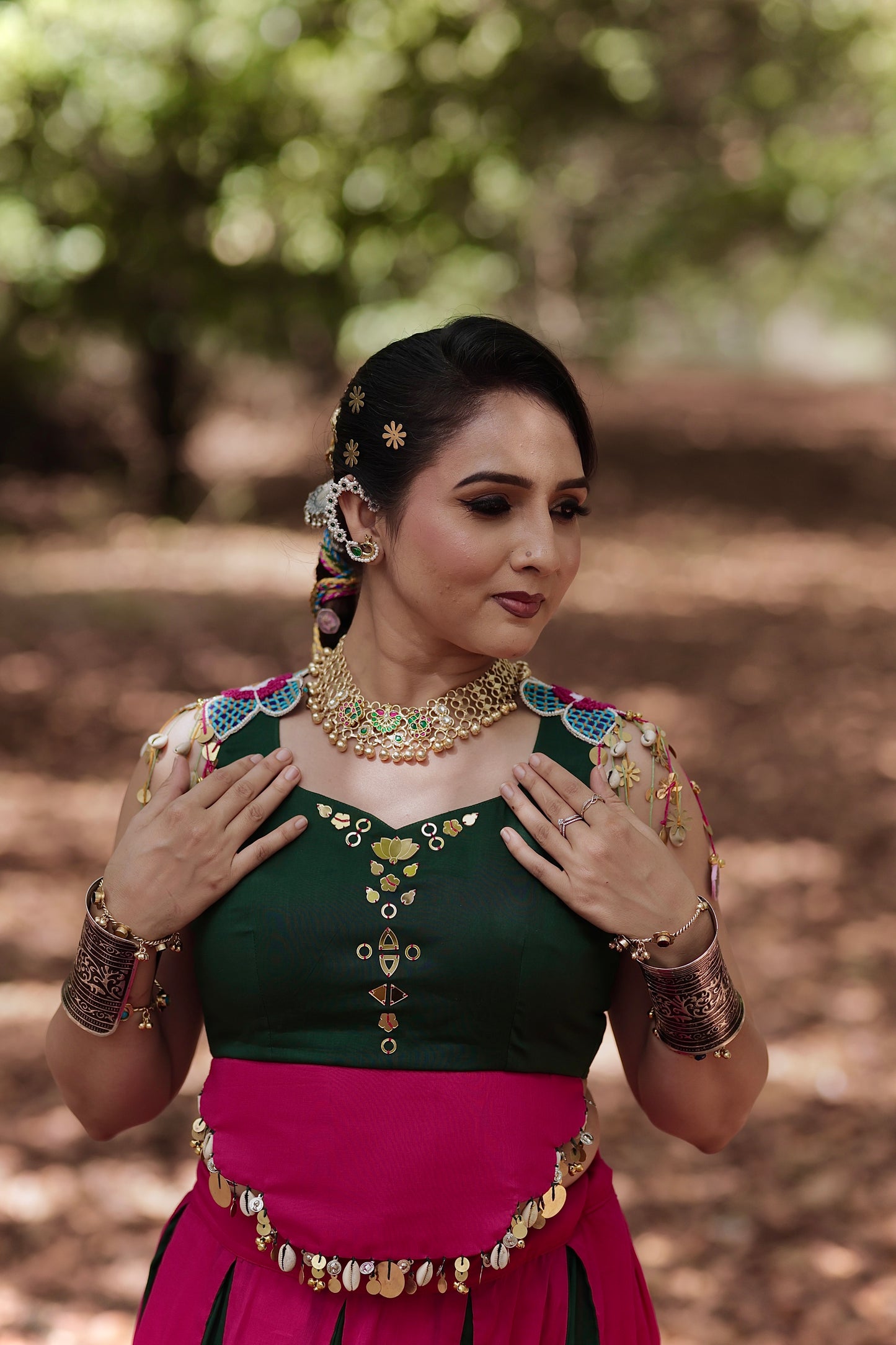Panna Lehenga Kediyu Set – Green & Pink
