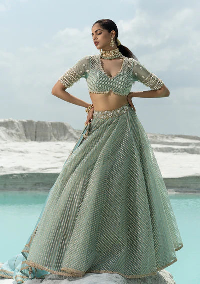 Mint Green Embellished Lehenga Set